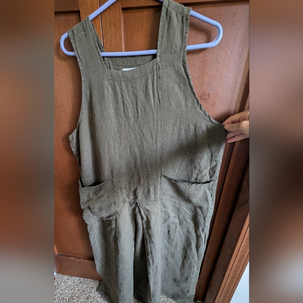 FLAX Linen Olive Green Sleeveless Dress